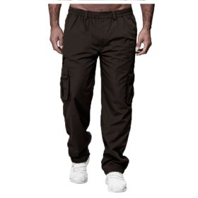 Men's Casual Multi-pocket Loose Straight Cargo Pants (Option: Coffee-M)