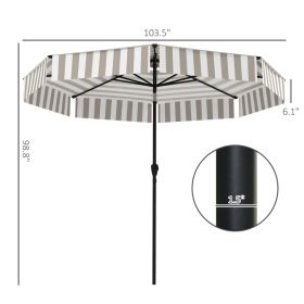 8.6FT Patio Umbrella, UPF 30 Outdoor Market Umbrella, 2-Tier Vented Patio Table Umbrella With Crank 8 Ribs, Tiltable Porch Umbrella For Garden De (Option: Light Gray White)