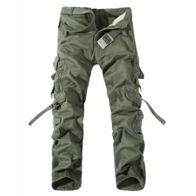 Men's Multi-pocket Cargo Pants Washed Hot Sale Cargo Pants (Option: Grass green-28-Without belt)