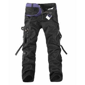 Men's Multi-pocket Cargo Pants Washed Hot Sale Cargo Pants (Option: Black-36-Without belt)