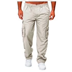 Men's Casual Multi-pocket Loose Straight Cargo Pants (Option: Rice grey-M)