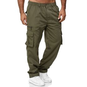 Men's Casual Multi-pocket Loose Straight Cargo Pants (Option: Army green-M)