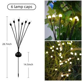 2pcs 8 LED Solar Powered Firefly Lights; Waterproof Warm Yellow Lights For Christmas Party Outdoor Garden Yard Pathway Decoration (28.7 * 14.5 In (Color: Warm Light, size: 6 Lamp Heads)