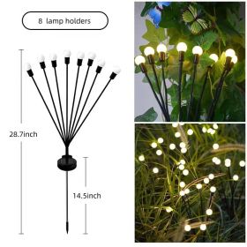 2pcs 8 LED Solar Powered Firefly Lights; Waterproof Warm Yellow Lights For Christmas Party Outdoor Garden Yard Pathway Decoration (28.7 * 14.5 In (Color: Warm Light, size: 8 Lamp Heads)