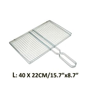 1pc Stainless Steel Vegetable BBQ Grilling Basket; Easy To Clean Grill Basket; Grill Accessories; Portable Folding Fish Grilling Basket With Remo (size: L)
