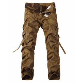 Men's Multi-pocket Cargo Pants Washed Hot Sale Cargo Pants (Option: Dark earth yellow-42-Without belt)