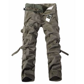Men's Multi-pocket Cargo Pants Washed Hot Sale Cargo Pants (Option: Army green-31-Without belt)